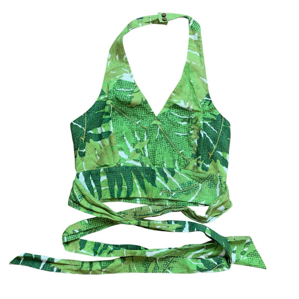 Anthropologie Vanessa Virginia Top Green Halter Tropical Leaves Crop Sz 8
